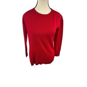 Talbots Womens P Petite Sweater Red Crew Neck Long Sleeve Pullover Classic Wool
